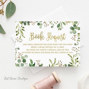 Apportez un livre au lieu d'une carte, de la verdure, apportez un livre encart pour baby shower, carte de demande de livre pour baby shower, téléchargement immédiat, BS33