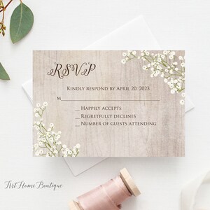 Tarjeta RSVP de aliento de bebé rústico, tarjeta RSVP de cumpleaños, tarjeta RSVP de boda, tarjetas adicionales, W415