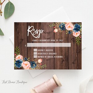Tarjeta RSVP de boda de coral marino, tarjeta RSVP rústica, tarjetas adicionales, W1198