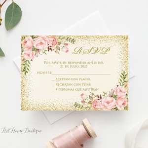 Carta RSVP spagnola, Por favor de Responder, Carta RSVP compleanno floreale, Carte aggiuntive, Blush Pink Anniversary RSVP, Blush Wedding, W1663