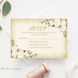 Carte RSVP espagnole, Por favor de Responder, Carte RSVP florale d'anniversaire, Cartes supplémentaires, W704-2