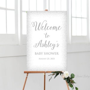 Silver Baby Shower Welcome Sign, Large Welcome Sign, Printable, W564