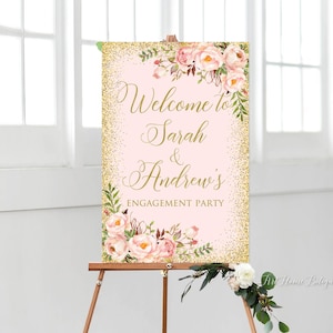 Engagement Party Sign, Blush Gold Welcome Engagement Sign, Welcome to Our Engagement Sign, Printable Welcome Sign, W547