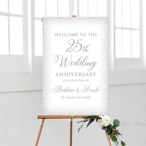 25 Jahre Jahrestag Willkommensschild, 25 Jahre Jahrestag Dekoration, Silberhochzeit Zeichen, druckbares Willkommensschild, W894-1