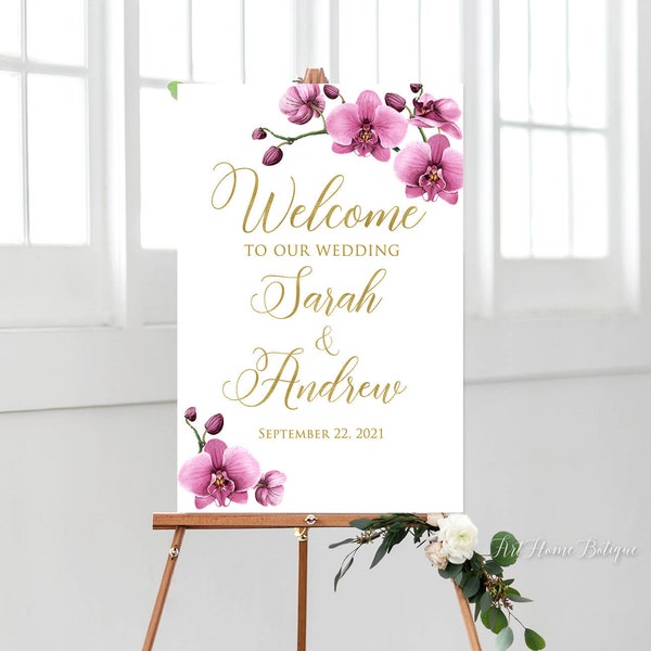 Plaque de bienvenue de mariage orchidée, Bienvenue dans notre mariage, grande plaque de bienvenue, fichier numérique, W933