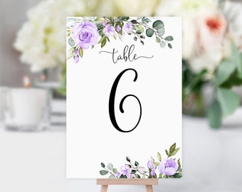 Purple Table Numbers, Purple Wedding Table Numbers, Floral Table Numbers, purple Birthday Table Numbers, Digital Files, W1464