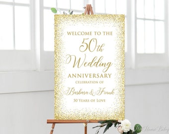 50th Anniversary Welcome Sign, 50th Anniversary Decoration, Gold Anniversary Sign, Printable Welcome Sign, Digital file, W800-1