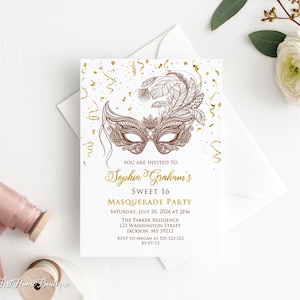 Masquerade Sweet 16 Invitation, Masquerade Party Invitation, Masquerade Birthday Invitation, Masquerade Ball, Mardi Gras Party, W1522