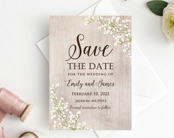 Save-the-Date-Karte mit Schleierkraut, Save-the-Date-Karte mit Schleierkraut für Hochzeiten und Geburtstage, digitale Datei, W415