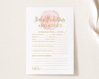Baby Predictions and Advice Game, Advice for the Parents, Pink and Gold Baby Shower Advice Cards, Instant Download, BS046
