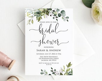 Greenery Bridal Shower Invitation, Eucalyptus Bridal Shower Invitation, Bridal Shower Printable, W1124