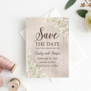 Baby’s Breath Save the Date Card, Gypsophila Wedding Save the Date, Birthday Save the Date, Digital File, W415