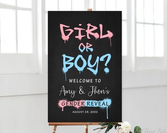 Graffiti Welcome Sign, Girl or Boy Welcome Sign, Gender Reveal Sign, Chalkboard Welcome Sign, Blue and Pink Welcome, W1179