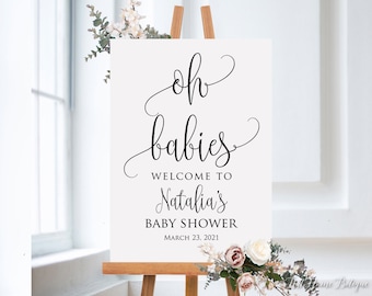 Oh Babies Welcome Sign, Baby Shower Welcome Sign, Calligraphy Welcome to Baby Shower Sign, Twins Baby Shower Welcome Sign, BS59
