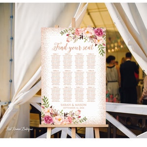 Rose Gold Wedding Seating Chart, Find Your Seat, Pink Wedding Seating Plan, Wedding Table Plan, Digital file, W717