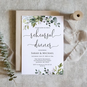Greenery Rehearsal Dinner Invitation, Botanical Rehearsal Dinner Invite, Digital File, W1124-2
