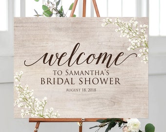 Rustic Welcome Bridal Shower Sign, Baby’s Breath Bridal Shower Welcome Sign, Large Welcome Sign, Horizontal, Landscape Sign, W415