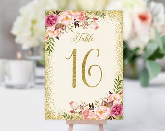 Wedding Table Numbers, Blush Gold Table Numbers, Printable Table Numbers, Blush Wedding Table Numbers, Digital File, W812