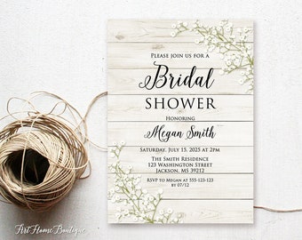 Rustic Bridal Shower Invitation, Baby’s Breath Bridal Shower Invitation, Gypsophila Invitation, Printable, W892