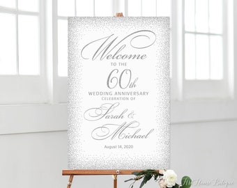 60th Anniversary Welcome Sign, 60th Anniversary Decoration, Silver Anniversary Sign, Diamond Anniversary, Printable Welcome Sign, W806