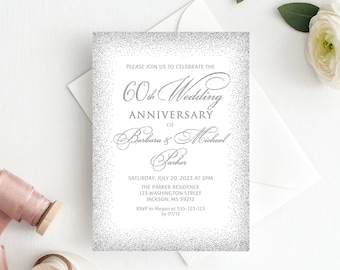 60th Anniversary Invitation, Silver Wedding Party Invitation, 60th Wedding Anniversary Invitation, Diamond Anniversary, W806-1