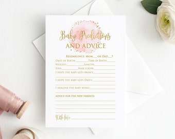 Baby Predictions and Advice Game, Advice for the New Parents, Pink and Gold Baby Shower Advice Cards, Instant Download, Digital File, BS046