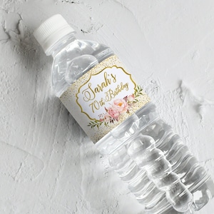 Water Bottle Labels, Any Age Personalized Water Bottle Label, Blush Gold Ivory, Digital File, W1136-1