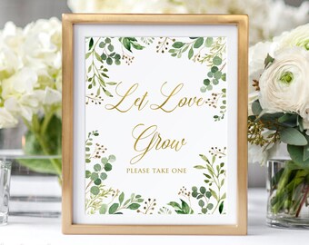 Let Love Grow Sign, Succulent Sign, Greenery Succulent Favors Sign, Greenery Favors Sign, W426