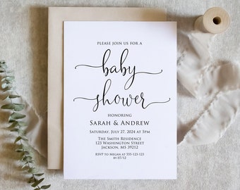 Modern Baby Shower Invitation, Script Baby Shower Invitation, Gender Neutral Baby Shower Invitation, Digital File, W1125