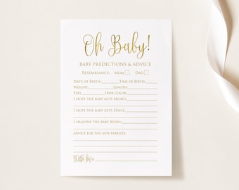 Spel met voorspellingen en advies voor baby's, gouden advieskaarten babyshower, direct downloaden, digitaal bestand, Oh Baby, BS891