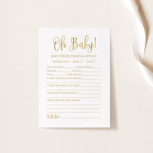 Spel met voorspellingen en advies voor baby's, gouden advieskaarten babyshower, direct downloaden, digitaal bestand, Oh Baby, BS891