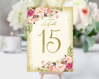 Wedding Table Numbers, Blush Gold Table Numbers, Printable Table Numbers, Blush Wedding Table Numbers, Digital File, W152