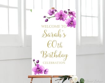 Orchid Welcome Sign, Birthday Welcome Sign, Orchid Birthday Welcome Sign, Purple Birthday Welcome Sign, W934