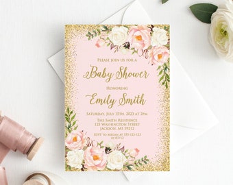 Baby Shower Invitation, Blush Pink Baby Shower Invitation, Watercolor Baby Shower Invite, #W287