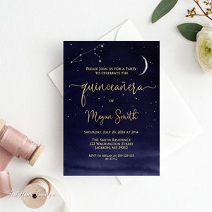 Starry Night Quinceañera Invitation, Stars Quinceañera Invitation, Starry Night Sweet Sexteen Invitation, Sweet 16, W1201