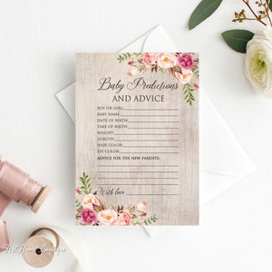 Jeu de prédictions et de conseils pour bébé, cartes de conseils pour baby shower rustique, téléchargement immédiat, fichier numérique, BS377