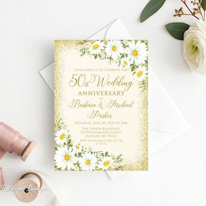 50 Jahre Jahrestags-Einladung, Gänseblümchen-Hochzeitsfeier-Einladung, 50. Hochzeitstag-Einladung, Gänseblümchen-Jubiläumseinladung, W923-1