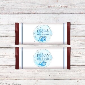 Whale Baby Shower Candy Wrapper Favors, Nautical Baby Shower Candy Bar Wrappers, Blue and Silver Candy Wrappers, Candy Bar Wrapper, BS075