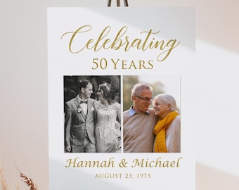 Willkommensschild zum 50. Hochzeitstag, Feier zum 50. Jahrestag, Willkommensschild mit Foto zum Hochzeitstag, Schild zur Goldenen Hochzeit, 50. Hochzeit, W1409F