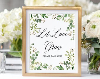 Let Love Grow Sign, Succulent Sign, Greenery Succulent Favors Sign, Greenery Favors Sign, W427