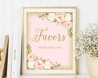 Wedding Favors Sign, Blush Gold Favor Sign, Please Take One Sigavn, Pink Floral Wedding Sign, Printable Wedding Sign, Blush Wedding, W287