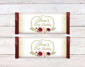 Birthday Candy Wrapper Favors, Any Age Candy Bar Wrappers, Floral Candy Wrappers, Birthday Candy Bar Wrapper Covers, W747