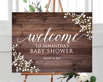 Rustic Baby Shower Welcome Sign, Baby’s Breath Welcome Baby Shower Sign, Horizontal, Landscape, Gypsophila Welcome Sign, Digital file, BS310