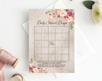 Rustic Baby Shower Bingo Game, Baby Shower Games, Instant Download, Digital File, BS377