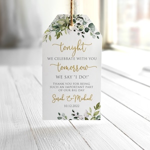 Tonight We Celebrate with You Tomorrow We say I DO, Greenery Favor Tags, Greenery Thank You Tags, Botanical Favor Tags, Digital File W1128-5