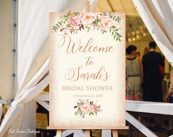 Rose Gold Welcome Sign, Rose Gold Bridal Shower Welcome Sign, Ivory Bridal Shower Sign, Blush Pink, Digital File, W539-2