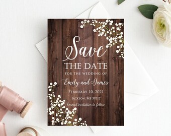 Save-the-Date-Karte mit Schleierkraut, Save-the-Date-Karte für Hochzeiten und Geburtstage mit Schleierkraut, Digitale Datei, W310-1