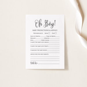 Juego de consejos y predicciones para bebés, tarjetas clásicas de consejos para baby shower, descarga instantánea, archivo digital, Oh Boy, BS59
