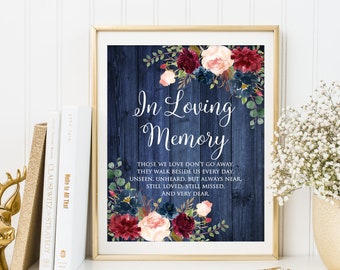 In Loving Memory Wedding Sign, Navy Rustic Memorial Table Sign, Those we Love don’t go Away, Printable, W863