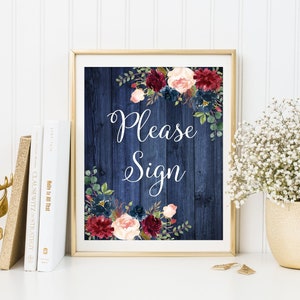 Alternate Guest Book Sign, Please Sign, Navy Rustic Wedding Please Sign, Rustic Wedding Sign, Printable Wedding Sign, Burgundy, Navy, W863